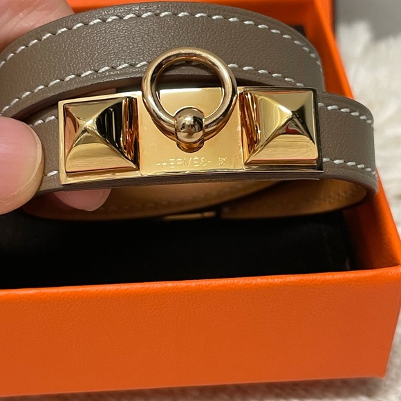 Hermes Rivale Double Tour Bracelet Etoupe Rose Gold XS - Picture 4 of 11